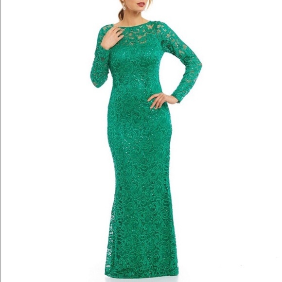 Stunning Emerald Green Lace Overlay Marina Gown - Picture 1 of 8